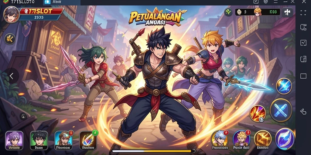 Screenshot gameplay 171SLOT menampilkan karakter Anime bertarung dengan penuh semangat.