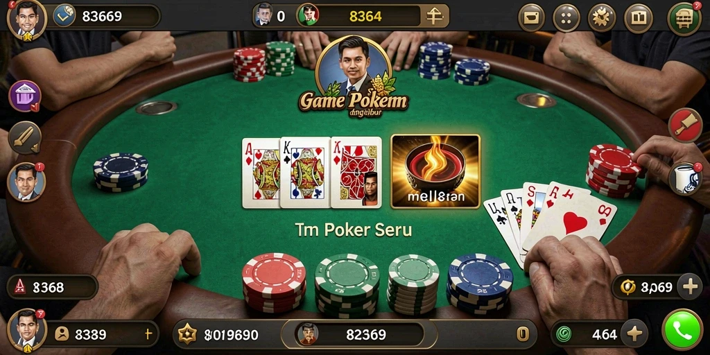 Tampilan gameplay seru di 8364 dengan berbagai aksi poker.