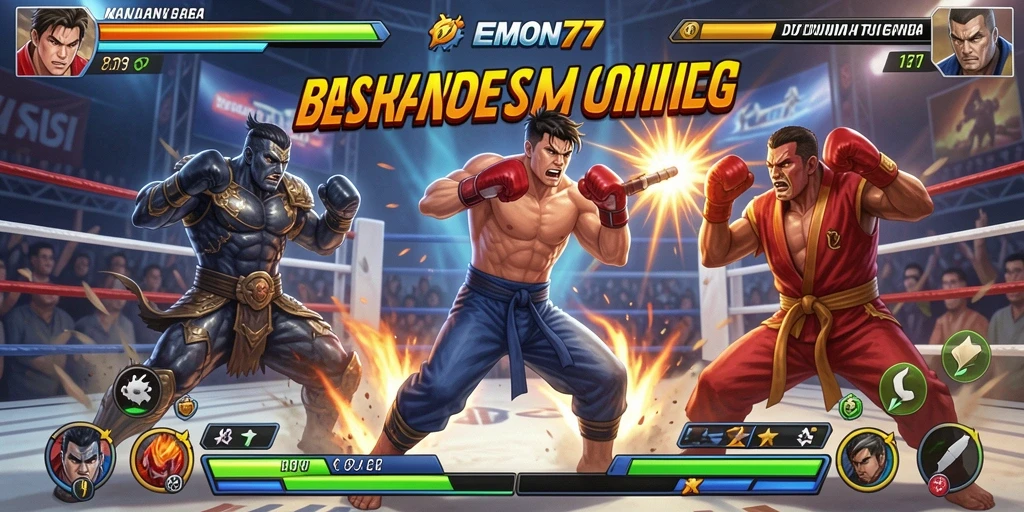Screenshot gameplay <strong>EMON77</strong> menampilkan aksi pertarungan yang menegangkan dan seru.