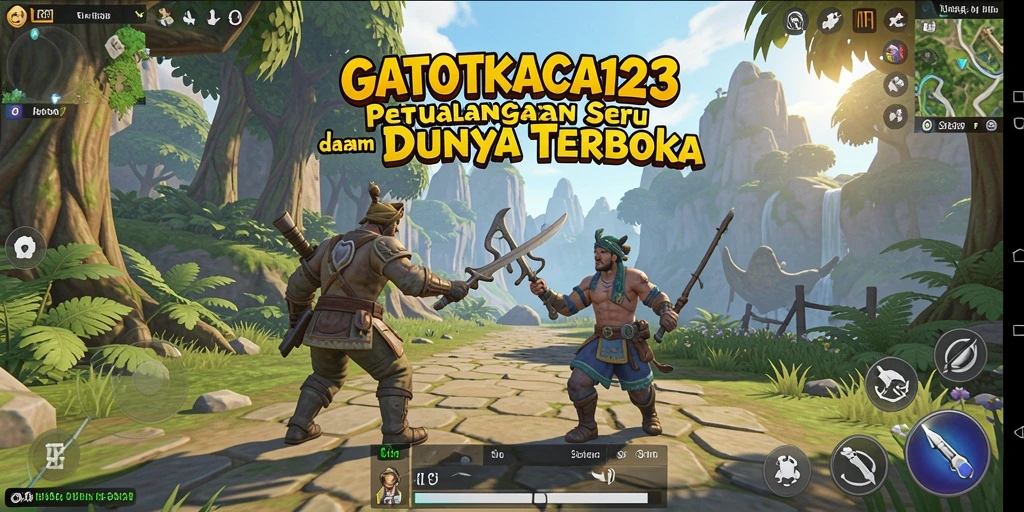 Tangkapan layar menunjukkan aksi seru dalam dunia terbuka GATOTKACA123.