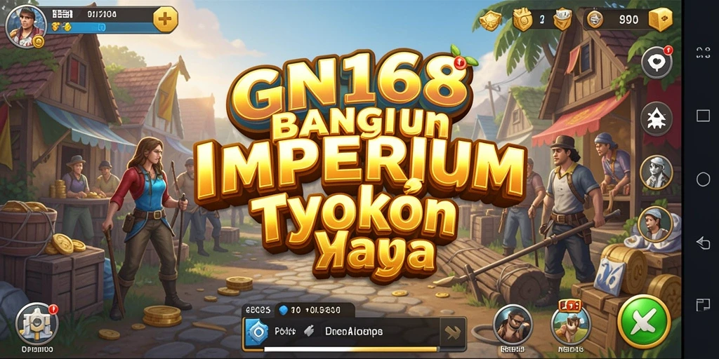Tampilan gameplay epik dari GN168 yang menampilkan manajemen bisnis.