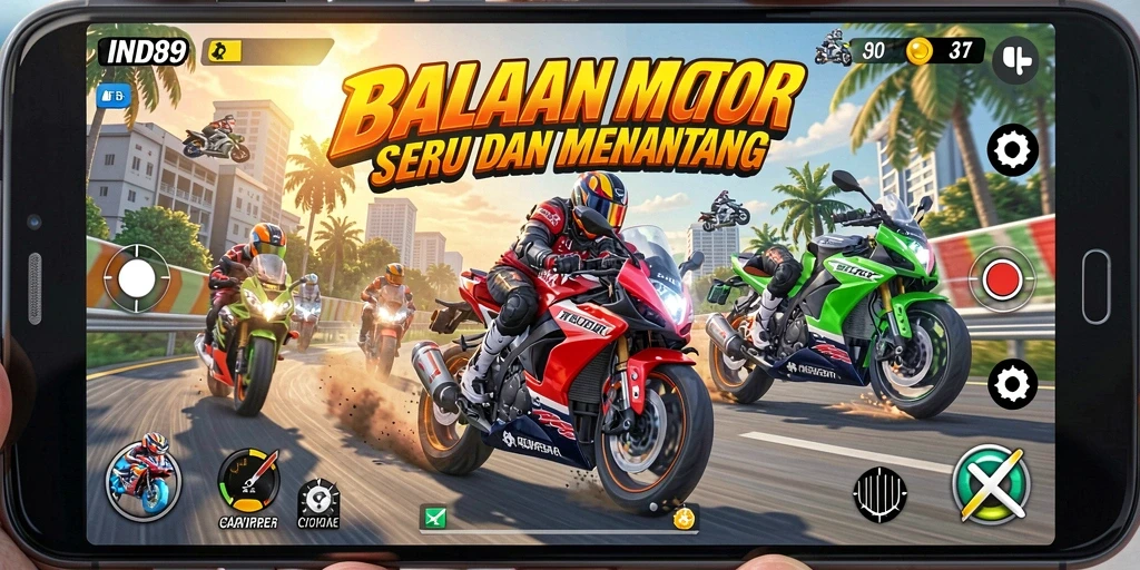 Gameplay seru dan menantang dalam IND89 dengan berbagai motor balap.