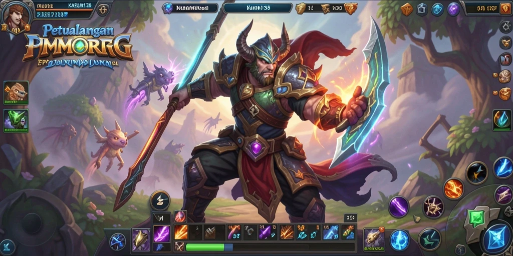 Menggambarkan aksi seru dalam gameplay MMORPG KARUN138.