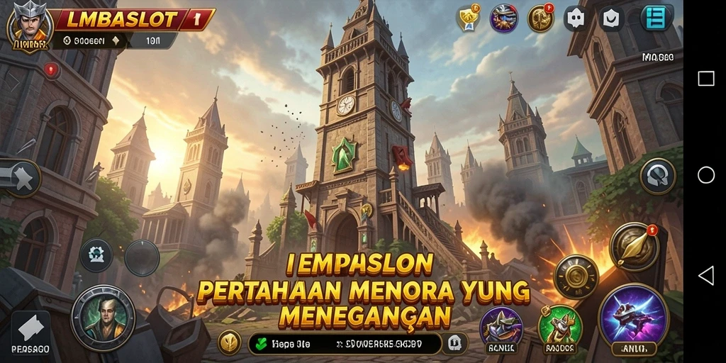 Tangkapan layar utama LMBASLOT menampilkan serangan mendebarkan dalam permainan Tower Defense.