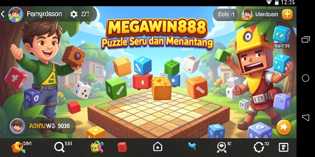 Tampilan screenshot MEGAWIN888 menunjukkan gameplay puzzle yang menarik dan penuh warna.