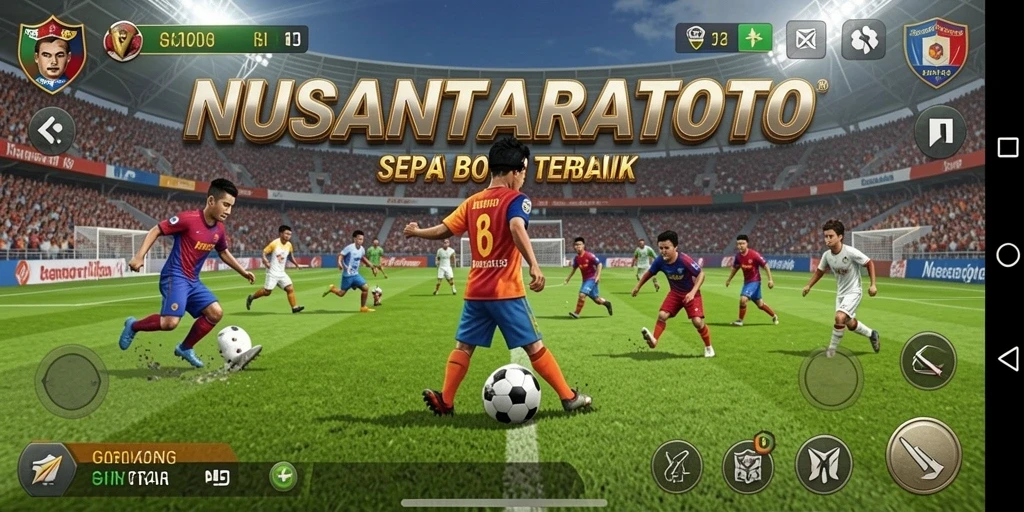 Screenshot dari gameplay NUSANTARATOTO menampilkan aksi seru pertandingan sepak bola.