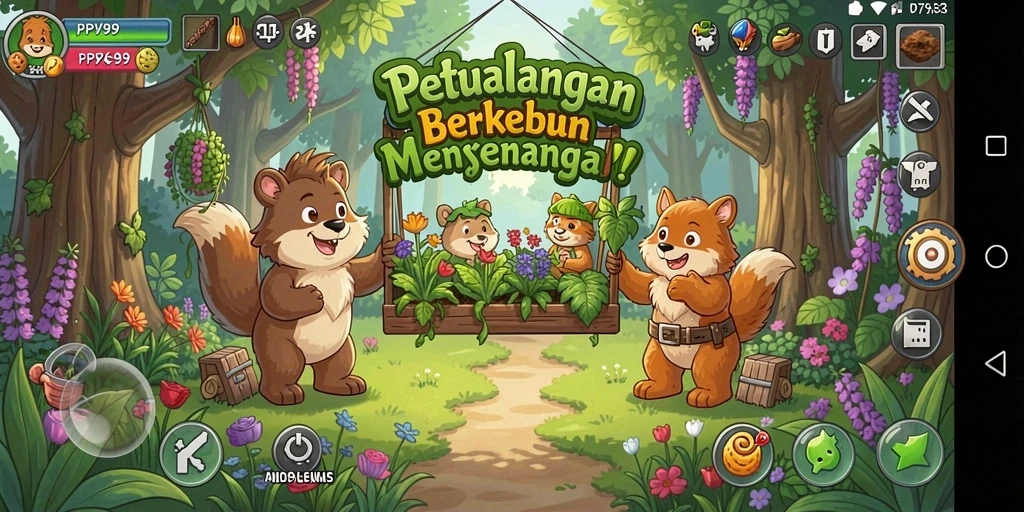 Tampilan gameplay <strong>PPV99</strong> yang menggembirakan dengan kebun yang subur.