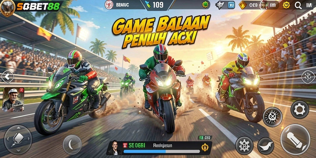 Tampilan aksi balapan seru dalam SOBET88 dengan grafik menawan.